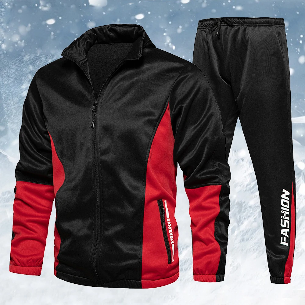 Winter Men Tracksuit-Sets Pants Sweatshirt Jacket Jogger-Set Sports-Wear Casual Patchwork