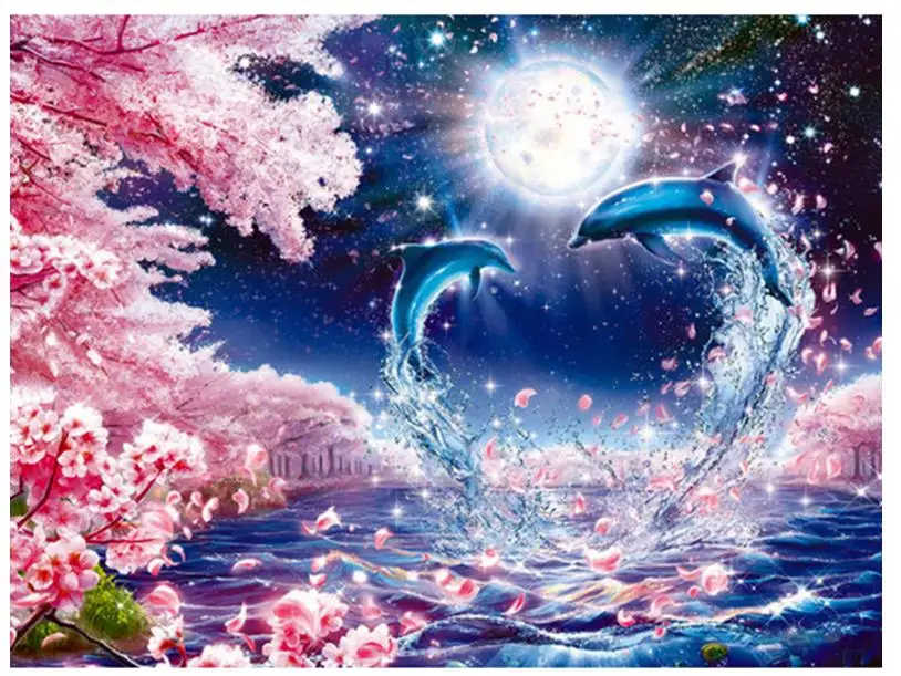 Стразы с изображением дельфина вишневого цвета алмазная живопись вышивка