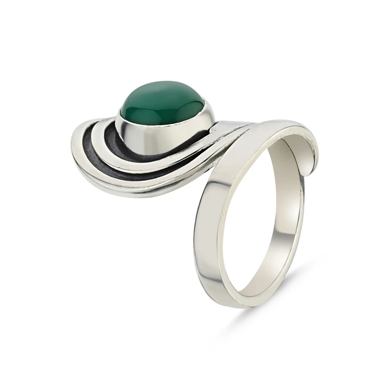 Silverlina Серебряный Зеленый Агат ручная работа регулируемое высокое кольцо |