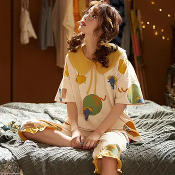 

New Arrival Pajamas Short Sleeve Set Sleepwear Female Summer Pajamas Two Piece Set Loungewear Suit Home Clothes for Women 2020