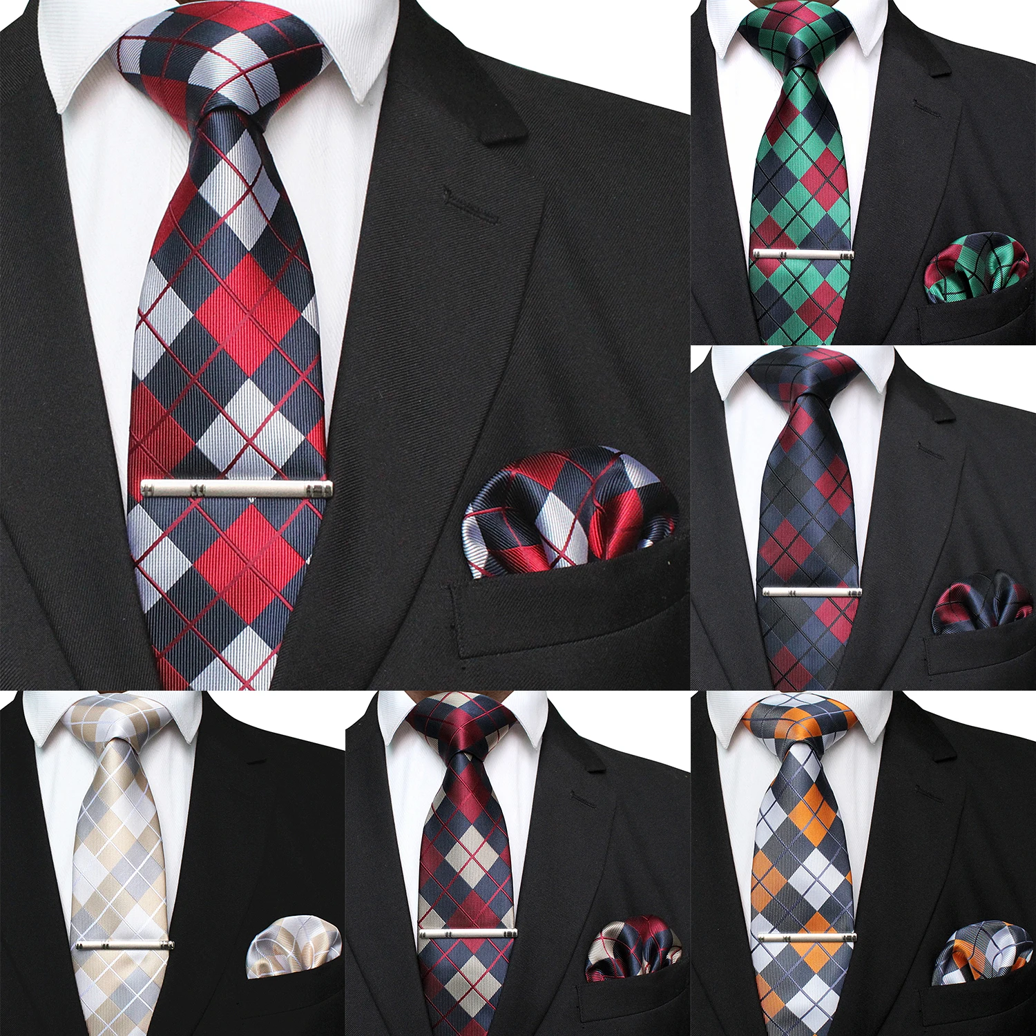 Neck tie Tie clip Pocket square Mini handkerchief 41 Style men tie necktie pocket square party wedding fashion striped plaid 8cm silk woven business handkerchief tie clip set