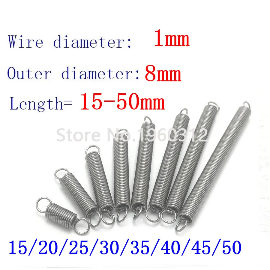 5Pcs 304 Stainless Steel Dual Hook Small Tension Spring Hardware Accessories Wire Dia 1mm Outer 8mm Length 15-50mm | Обустройство