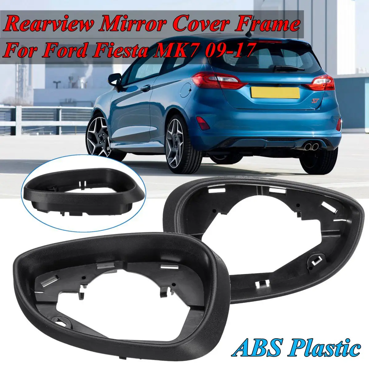Left Mirror Cover Accessory Painted Black Durable Wing Cap Replacement ABS Left//Right for Ford Fiesta MK7 2008-2017