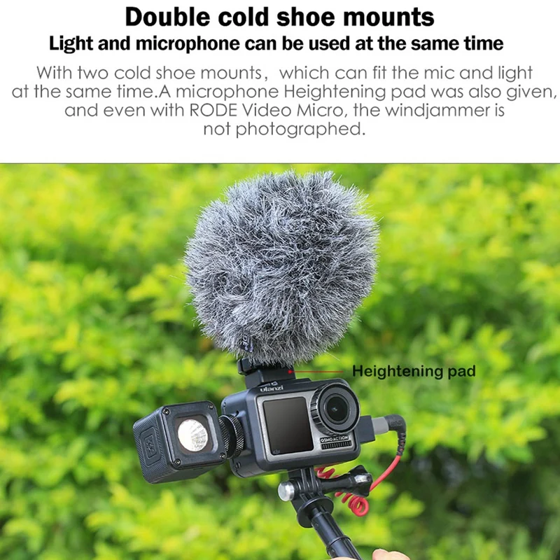 FFYY-Ulanzi Vlog Housing Protective Case for Dji Osmo Action, Dual Cold Shoe Mount for Microphone/LED Photographic Video Light