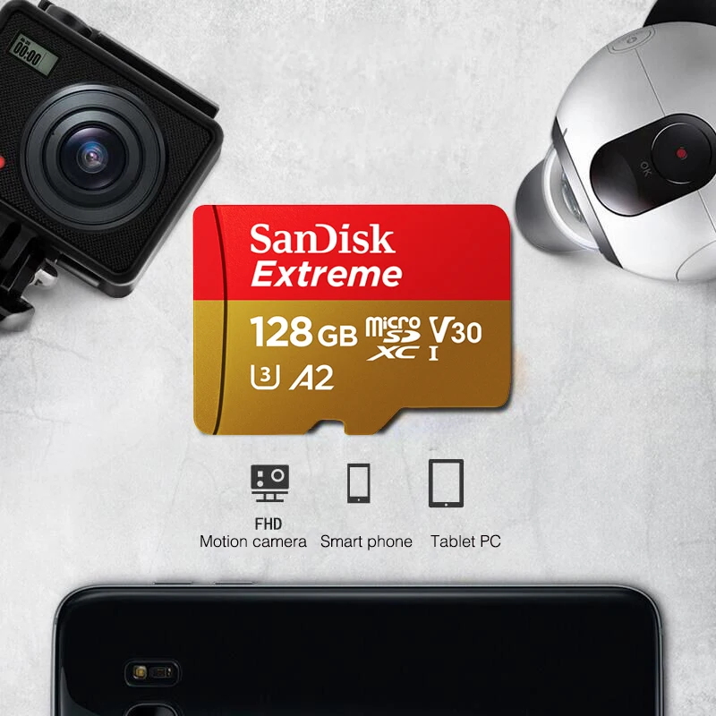 Двойной флеш-накопитель SanDisk Extreme PRO/Extreme карты памяти 128 Гб 64 Гб оперативной памяти, 32 Гб встроенной памяти, читать Скорость до 100 МБ/с. microSDHC/SDXC UHS-I U3 V30 в формате 4K UHD