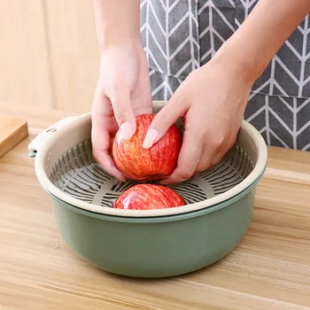 

1PC Kitchen Double Plastic Colander Drain Basket Fruit Vegetable Washing Strainer Collapsible Drainer Kitchen Tool Dropshipping