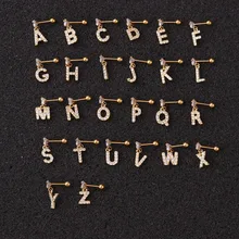 1 шт. 26 Английских Букв циркония пирсинг серьги для женщин из нержавеющей стали булавки серьги Tragus Rook Conch Helix украшения для пирсинга