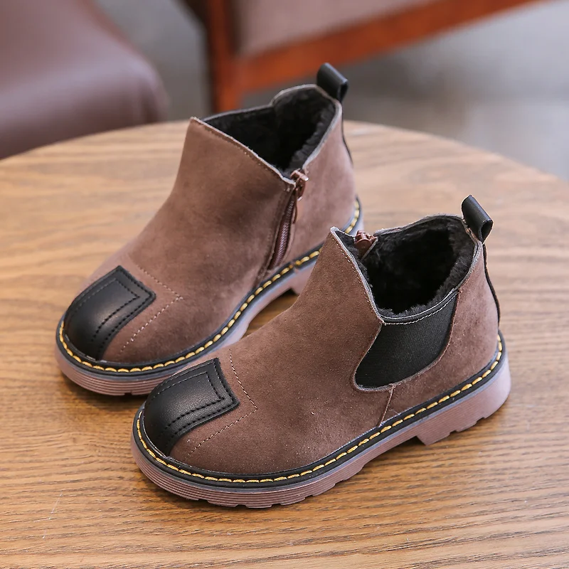 Детская обувь для мальчиков; короткие ботинки для маленьких девочек; Детские ботильоны; теплые бархатные Ботинки Martin в британском стиле; SH059