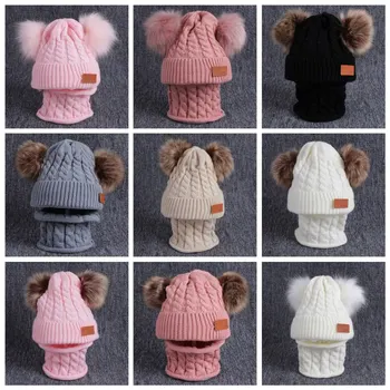 

Kids Baby Winter Warmer Scarf Solid Color Plush Ball Design Hat Infant Collar Scarves Neckerchiefs for 1-4T