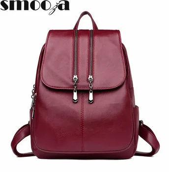 

SMOOZA Female backpack Travel Backpack School Bag high quality pu leather women backpack Bag Shoulder Bag Multifunctional Bag
