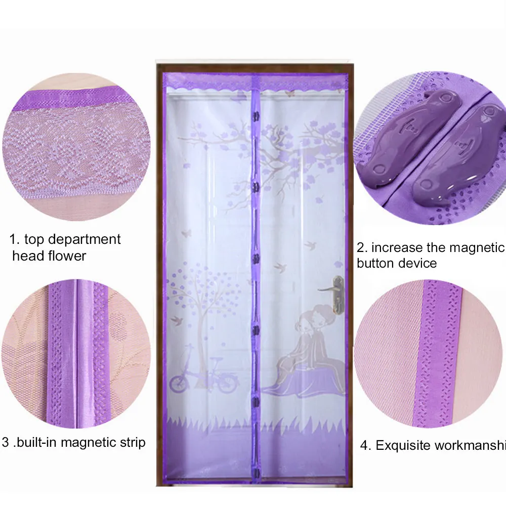 Bicycle Lovers Pattern Soft Yarn Magnetic Door Curtains Magnet Mosquito Net Durable Summer Insect Screen Window Anti-Insect