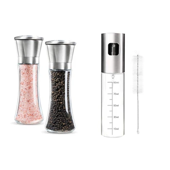 

2Pcs Stainless Steel Pepper Grinder Set & 1Pcs Stainless Steel Oil Sprayer,Spray with Portable Brus 100 Ml