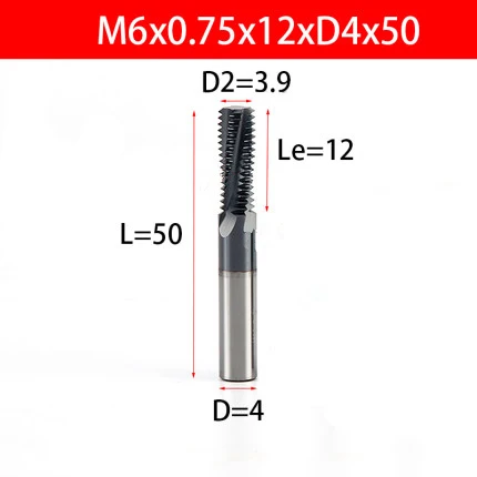 M6x0.75 Резьбовая Концевая фреза M3-M22 Вольфрамовая сталь винтовой фреза с ЧПУ твердосплавные резные фрезы Инструмент режущие инструменты - Длина режущей кромки: M6x0.75
