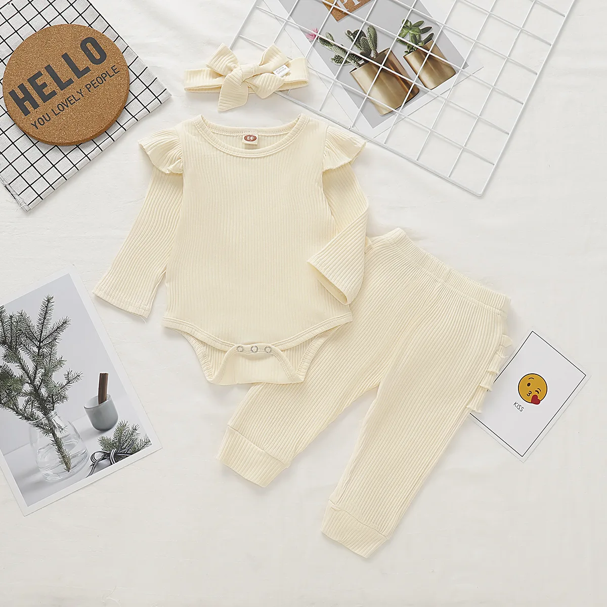 kids baby girls full sleeve solid ruched bodysuit+bow headbands+harem pants infant newborn autumn clothing set 3pcs 0-18M