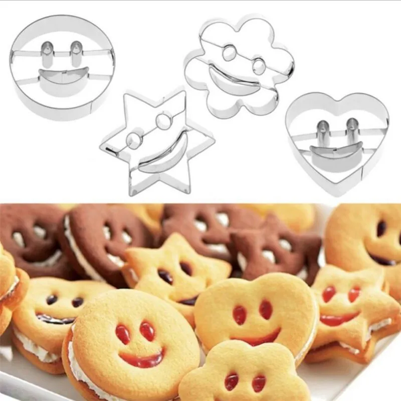 Biscuit Mold Cookie-Cutter Baking-Tools Fondant Stainless-Steel Smiley Sugar 4piece