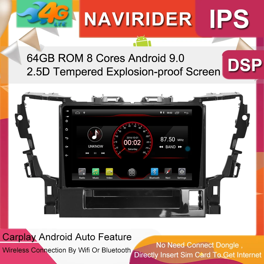 Автомобильный мультимедийный плеер 10,2 дюймов ips экран монитор gps магнитофон Bluetooth Android 9,0 для TOYOTA ALPHARD Авто Аудио