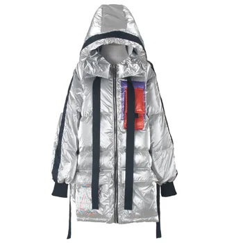 

New style down jacket mid-length thickening European and American street loose large size personality large pocket hooded jacket