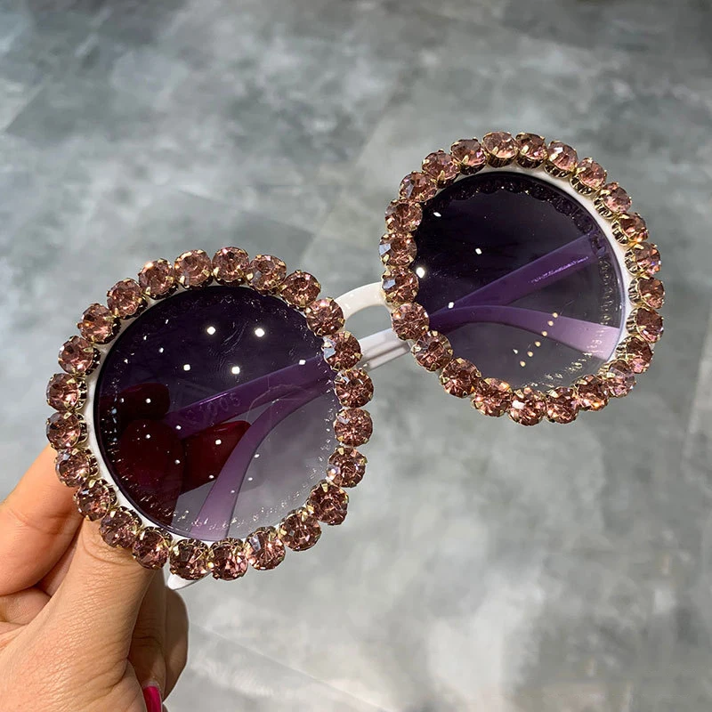 5 sunglasses Солнцезащитные очки больших размеров, женские Стразы в стиле ретро, роскошные круглые солнцезащитные очки с кристаллами, мужские солнцезащитные очки для женщин Oculos Feminino - Цвет линз: 5 sunglasses