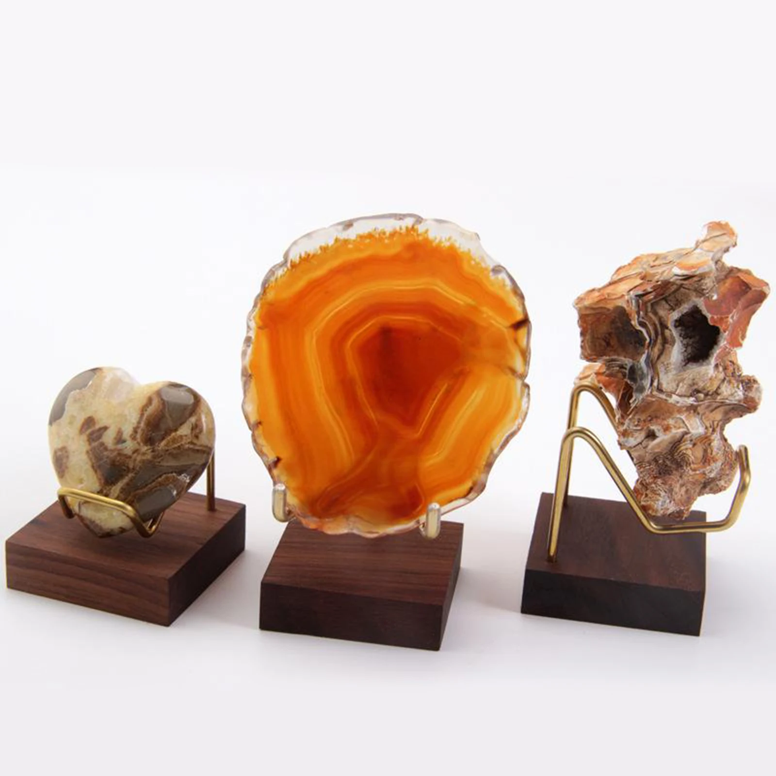 Metal Arm Mineral Stand Display Holder Rack Wood Support Base for Crystal Minerals Ores Agate Rocks for Home Office Show Room 3