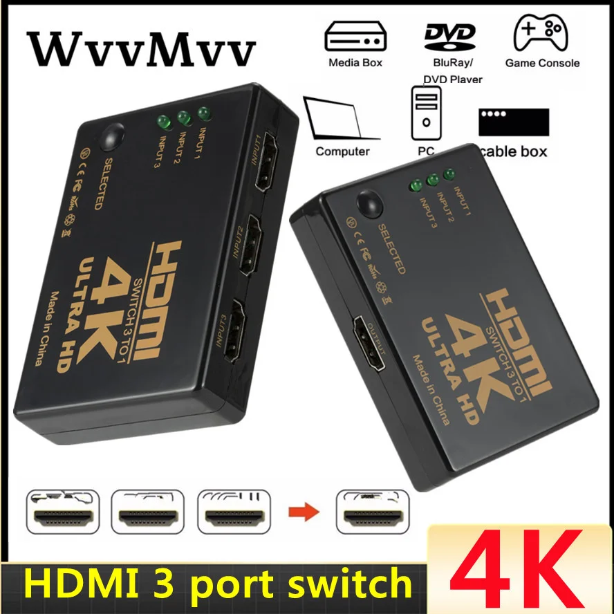 HDMI Switch 4K Switcher 3 in 1 out HD 1080P Video Cable Splitter 1x3 Hub Adapter Converter for PS4/3 TV Box HDTV PC hdmi switch