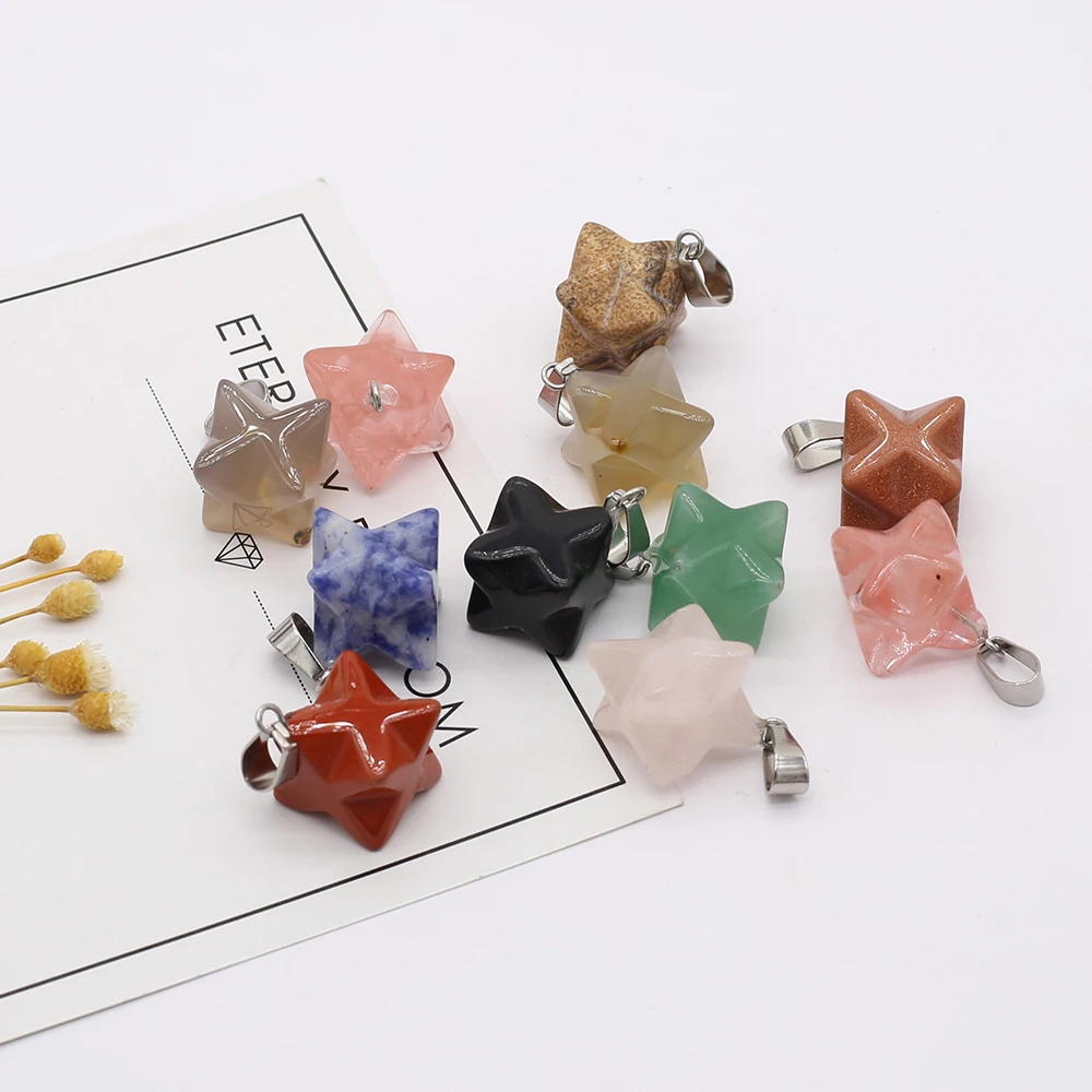 24PCS Wholesale Natural Stone Eight-pointed Star Pendant For Jewelry Making DIY Necklace Accessories Gemstone Gift Free Shipping