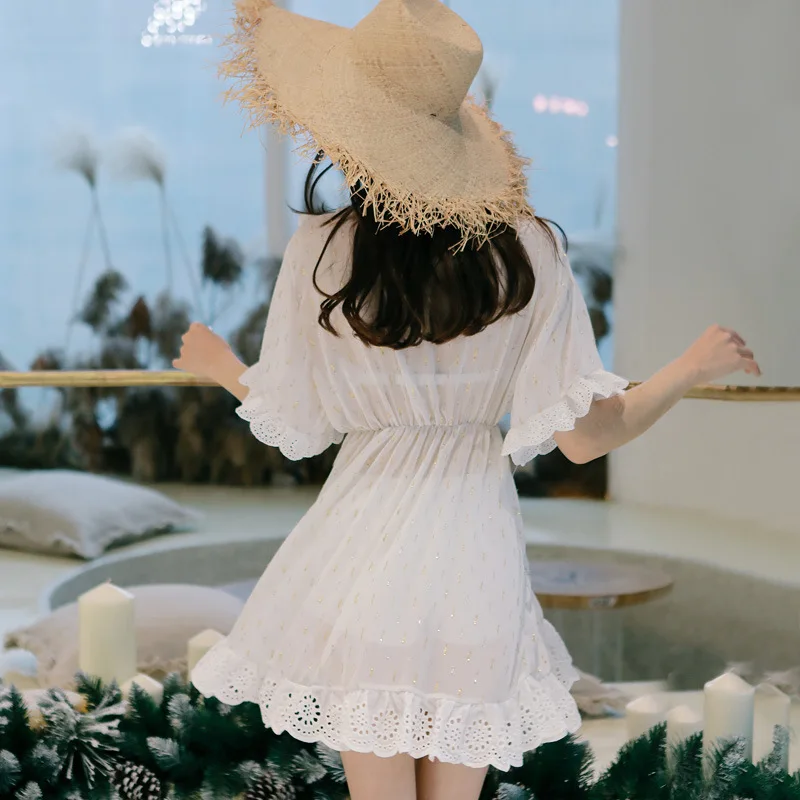 

New Style Bathing Suit Skirt-Split Type Belly Covering Slimming Large Size Bikini Three-piece Set Conservative Bubble Hot Spring