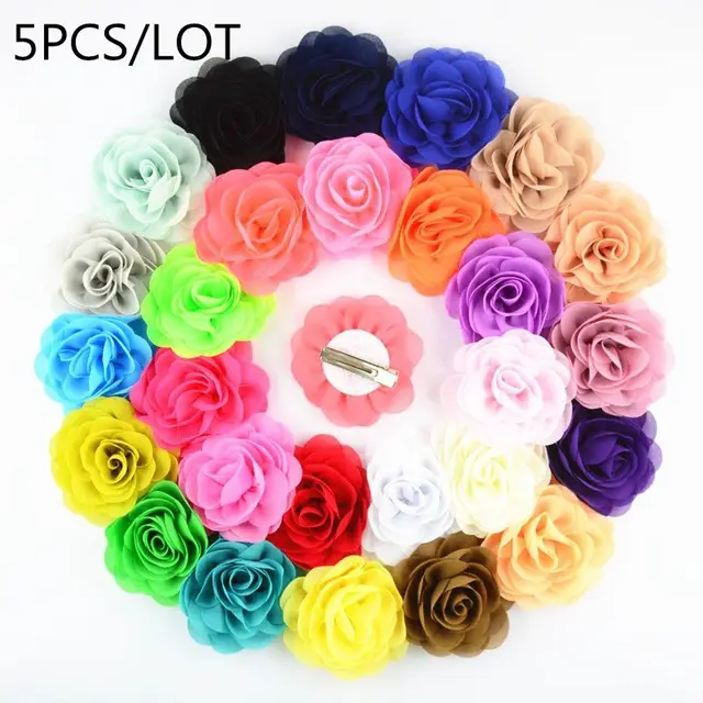 Cute 22 Colors Fashion Baby Girls Mini Chiffon Flowers Hair Clips Sweet Children Hairpins for Kids Hair Accessories B5PCSmixed