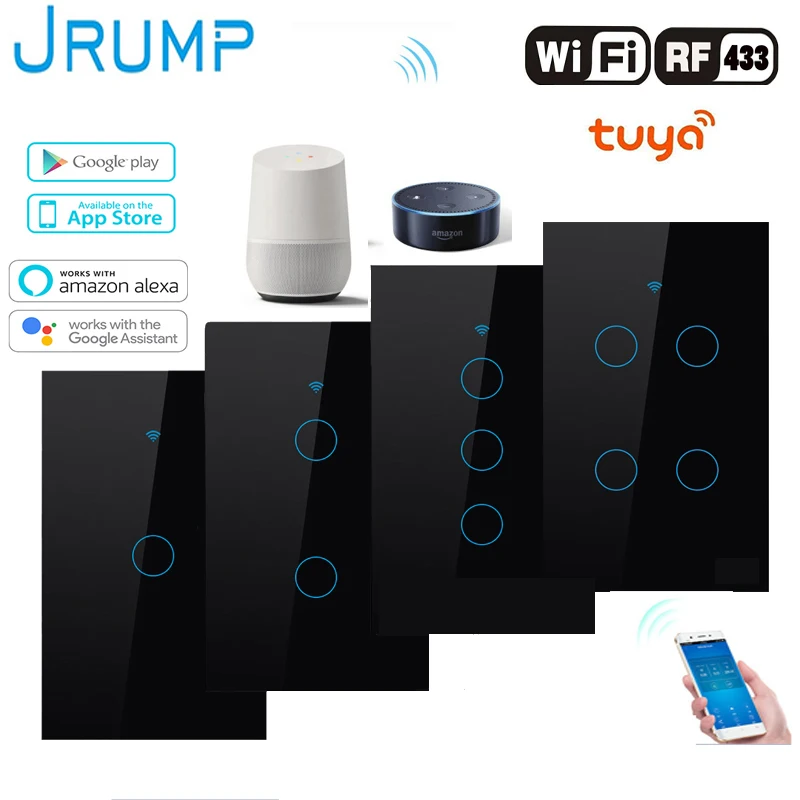 JRUMP Wifi Smart Touch Switch Voice Control Light Switch With Wireless Remote Control Wall Switch Work Alexa Echo Google Home