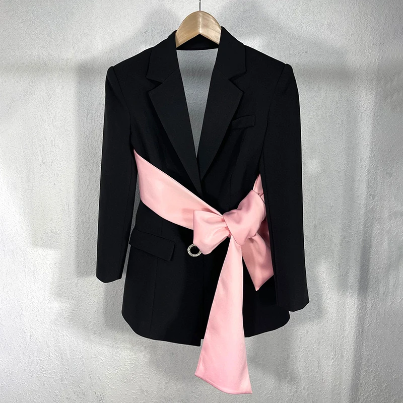 TWOTWINSTYLE Colorblock Casual damska kurtka jesienny ząbkowany z długim rękawem Patchwork diamentowa szczupła kobieta marynarka 2022 jesienna odzież 2 TWOTWINSTYLE Colorblock Casual damska kurtka jesienny ząbkowany z długim rękawem Patchwork diamentowa szczupła kobieta marynarka 2022 jesienna odzież 2