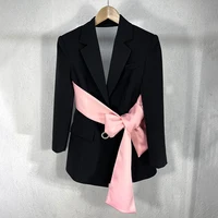 TWOTWINSTYLE Colorblock Casual damska kurtka jesienny ząbkowany z długim rękawem Patchwork diamentowa szczupła kobieta marynarka 2022 jesienna odzież 2