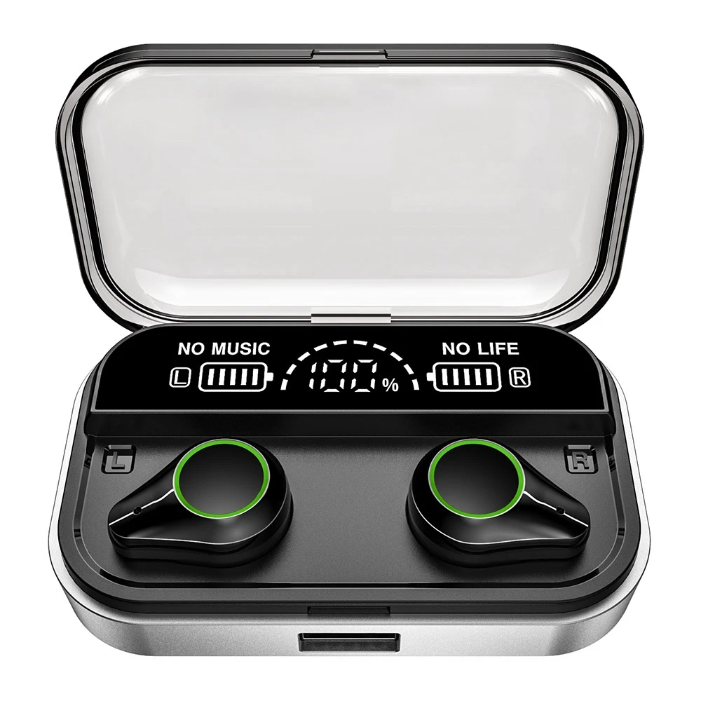 Silver T10 TWS IPX7 водонепроницаемый bluetooth с сенсорным управлением бинауральные наушники беспроводные BT5.0 наушники 6h Play Спортивная гарнитура цифровой дисплей - Color: Silver
