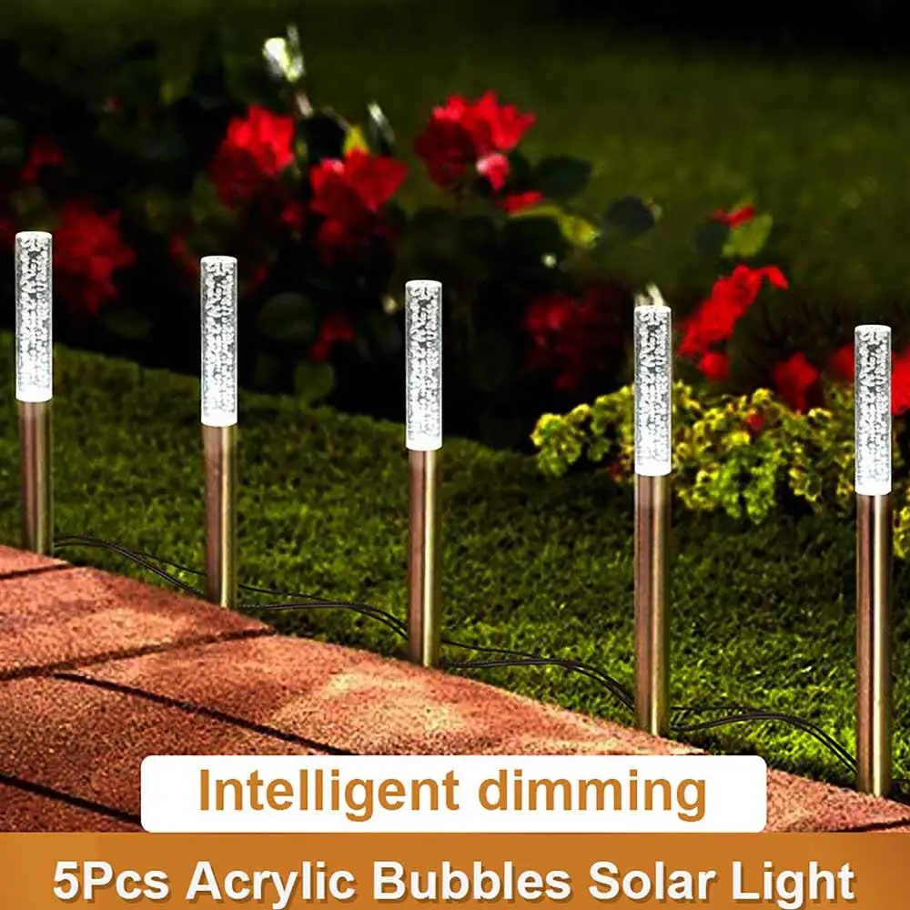 

Solar Powered 5 Stakes Acrylic Bubble Lamp Crystal Rod Light Eco-Friendly Durable Walkway Garden Festival Atmosphere