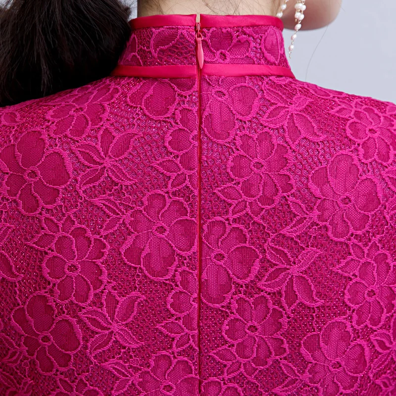 Китайское элегантное вечернее платье ручной работы с пуговицами Qipao, тонкое длинное Qipao, большие размеры, M-4XL, сексуальное кружевное Чонсам с высоким разрезом