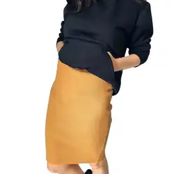 Для женщин Женские однотонные с высокой талией Bodycon обтягивающая юбка-карандаш с юбка офисная из эластичного хлопка по колено плюс размеры