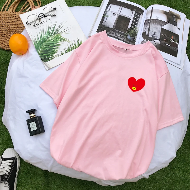 Kpop, новинка, Харадзюку, забавные женские футболки со смайликом и сердечком, корейские повседневные кавайные футболки, топы, летняя футболка с коротким рукавом, Femme