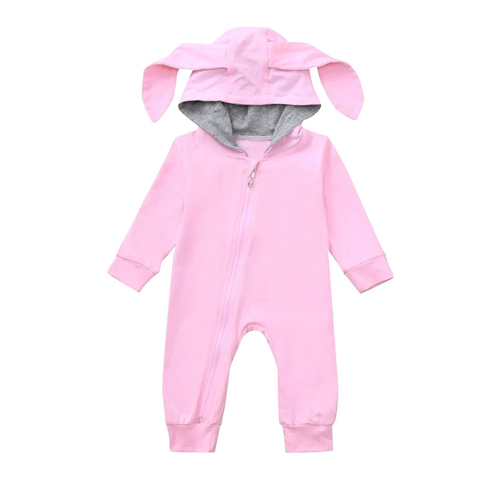 

ARLONEET Newborn Baby Solid Rabbit Ear Zipper romper Girl Boy Zipper Hooded Flannel Jumpsuit Romper Clothes CA02