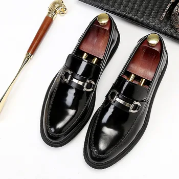 

Shoes Men Metal Buckle Casual Music Shoes 2019 Autumn New High-end Leather Trend Peas Shoes Men's One Pedal Lazy Shoes
