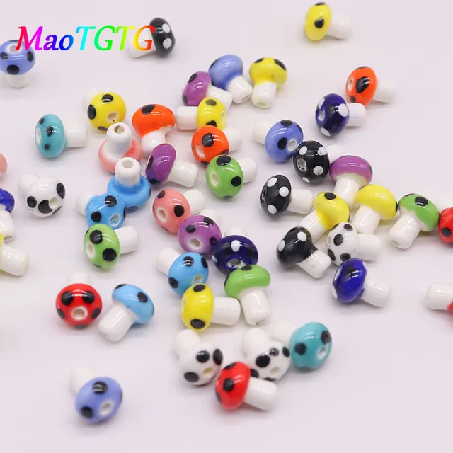 10x12mm Ceramic Mushroom Beads For Jewelry Making Necklace Bracelet Mix Color Handmade Ceramic Spacer Bead Accessories Wholesale Mixcolor