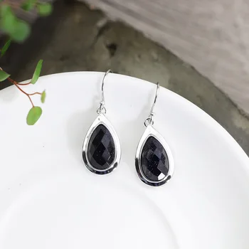 

2020 Real 925 Sterling Silver Drop Earrings For Women Lady Waterdrop Agate Gemstones Fine Wedding Jewelry