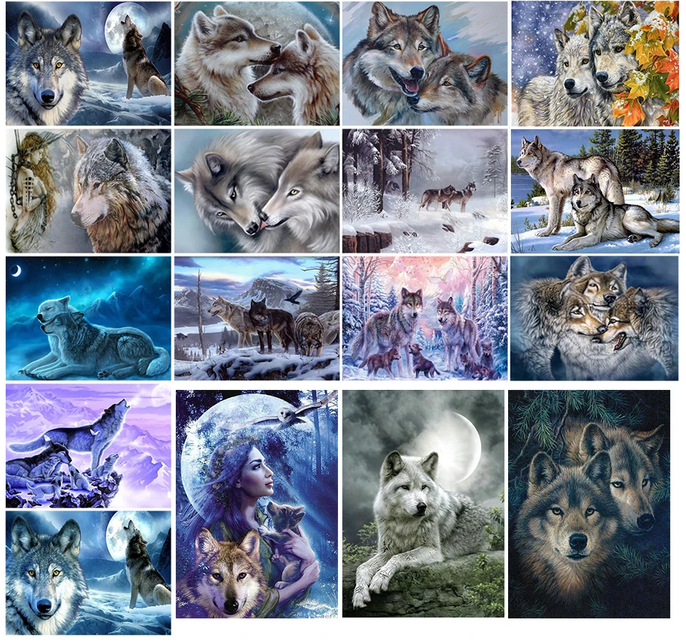 5D DIY Diamond Painting Wolf Cross Stitch Kit Full Drill Square Embroidery Animals Mosaic Art Picture of Rhinestones Decor Gift