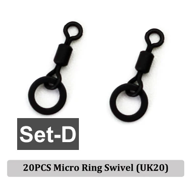 Set-D 20PCS Carp Fishing Accessories Carp Boilies Bait Screw Hook Line Aligner Micro Ring Swivel Fishing Tackle for Hair Chod Rig Make - Цвет: Set-D