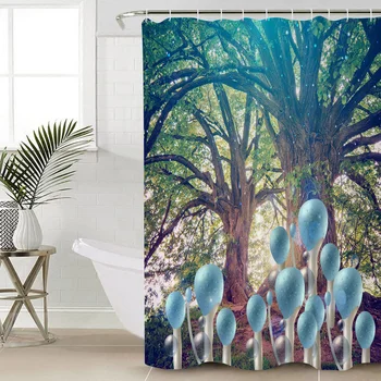 

Woods Blue Mushroom Bubbles Sunlight Shower Curtains Waterproof Polyester Fabric Bathroom Shower Curtain &12 Hooks