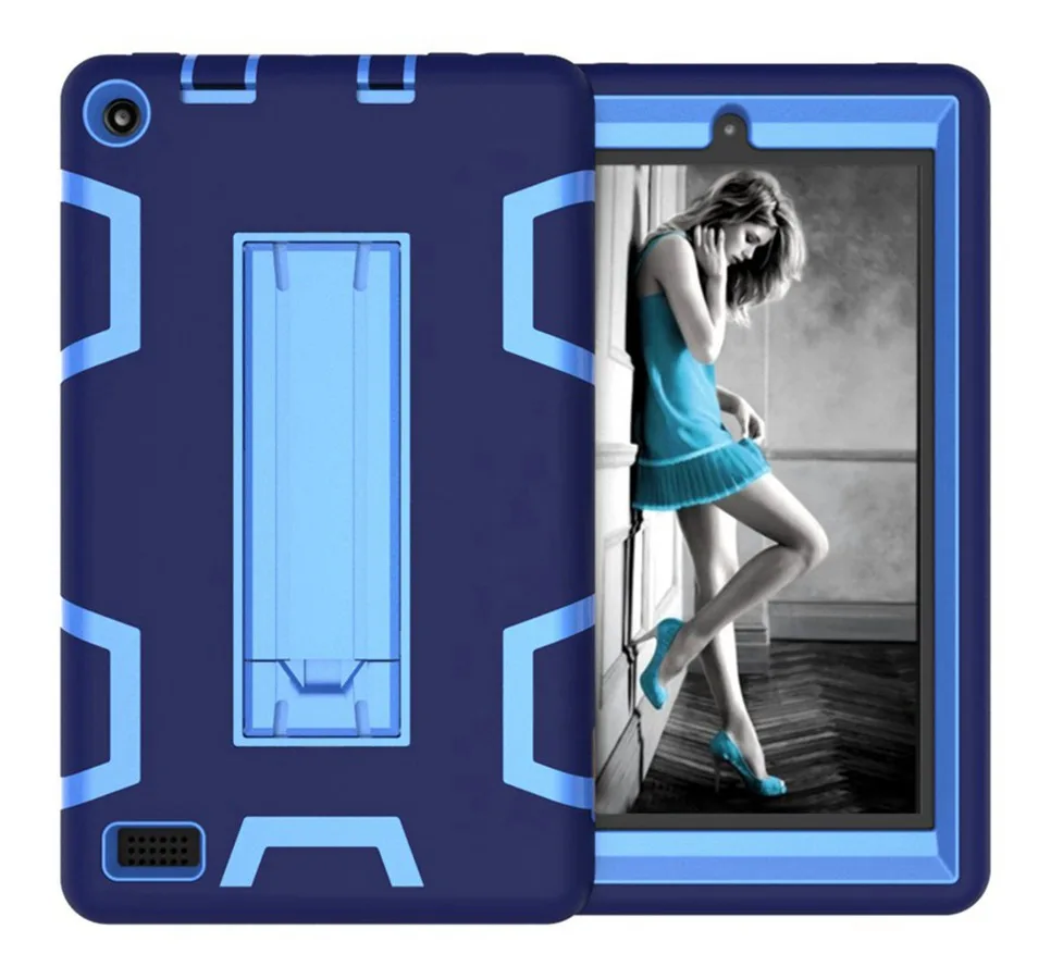 Детский безопасный бронированный чехол для Amazon Kindle All-new Fire 7 чехол для Amazon Fire 7 сверхмощный силиконовый чехол для планшета+ пленка+ ручка - Цвет: 3
