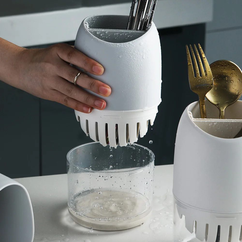 Partition Design Double Layer Kitchen Household Diatom Mud Chopsticks Holder Non Slip Drainage Rack Multipurpose Easy Clean