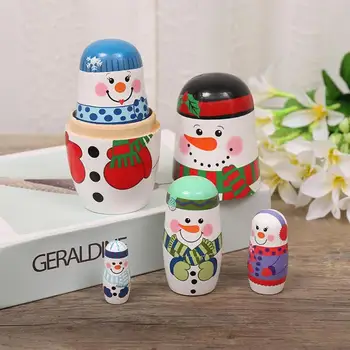 

Hot Sale Matryoshka Toys Skillful Manufacture Wood Russian Nesting Doll 5 Layer Christmas Snowman Matryoshka Crafts Gift