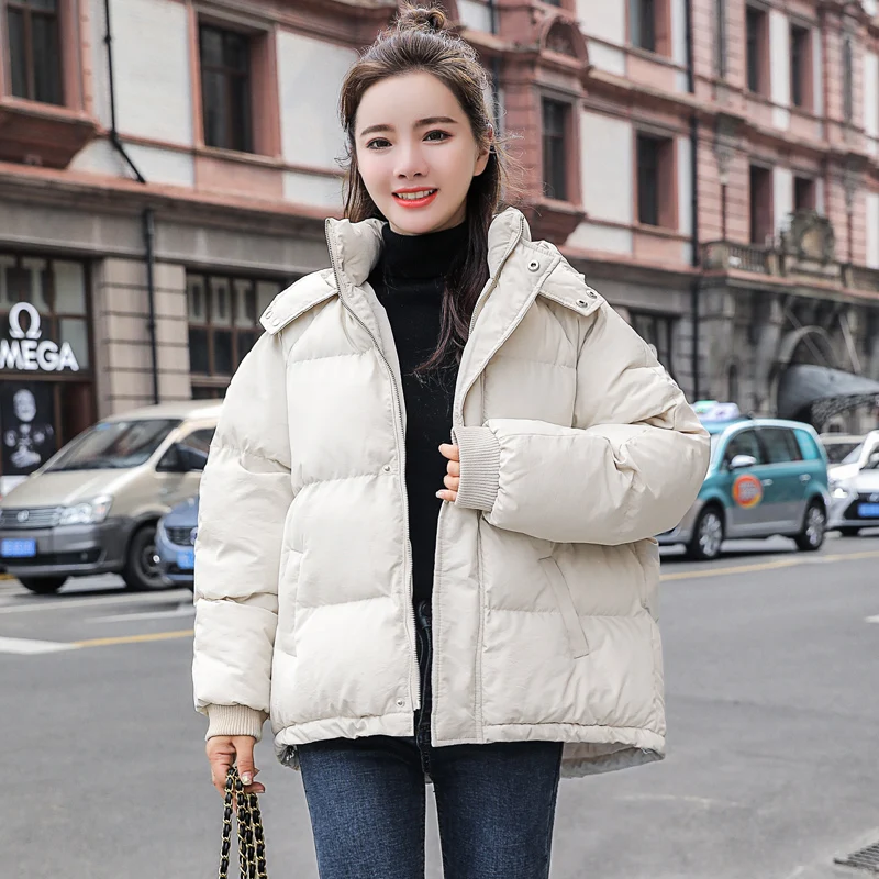 remarkable  2019 New Autumn Winter Jacket Hooded Women Coat Loose Cotton-padded Short Jackets Female Parka Warm