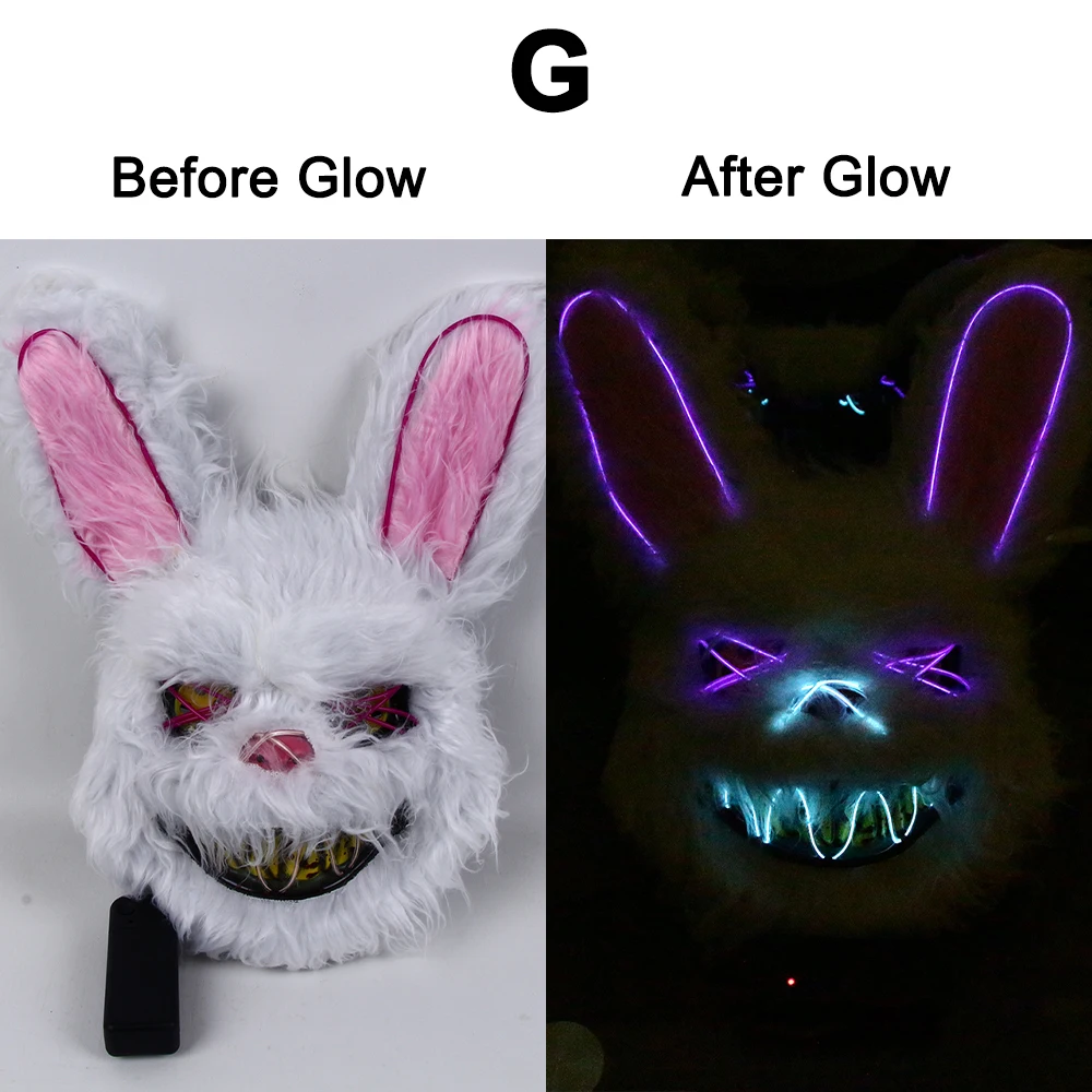 Halloween Scary Mask Rabbit Bunny Mask Plush Head Cosplay Costume Props Halloween Party LED Glowing Mask plus size cosplay