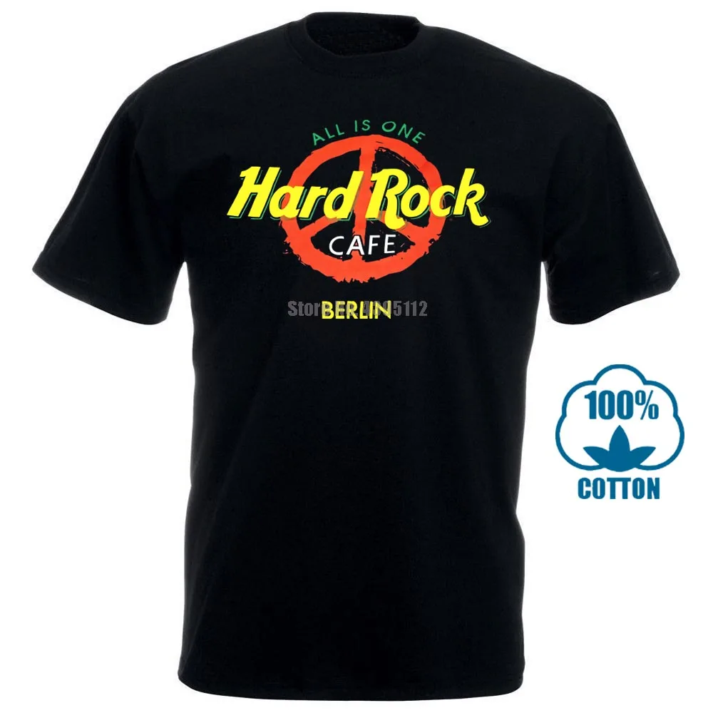 Винтаж 1 Hard Rock Cafe Берлин роспись знак мира большой темно синие футболка повседневное Мода Уютный короткий рукав O средства ухода за кожей Шеи