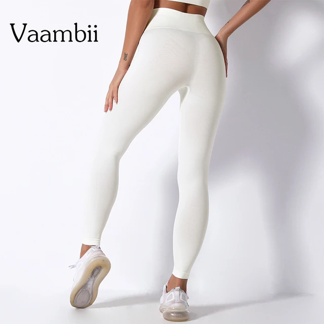 Calça legging feminina sem costura cintura alta, roupa esportiva branca push -up para treino