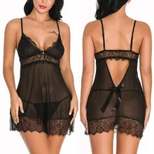Сексуальное женское нижнее белье, кружевное Ночное платье, ночная рубашка, бандаж, глубокий v-образный вырез, стринги, прозрачное сексуальное платье для сна, шелковистое, A35